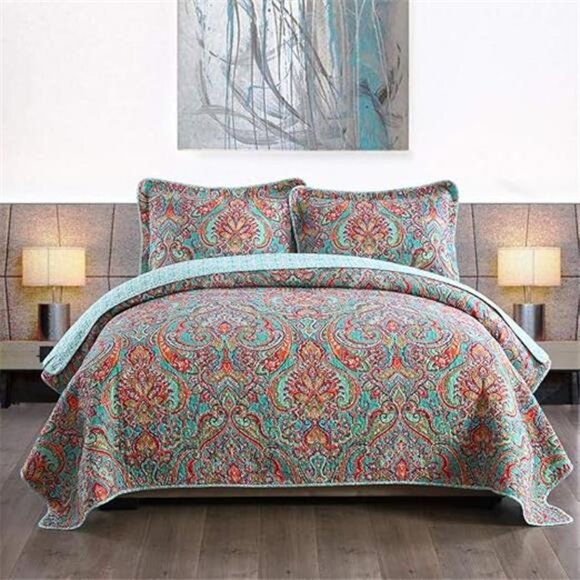 Cotton Bedspread Quilt Sets-Reversible Patchwork Coverlet Set, European - Picture 7 of 7